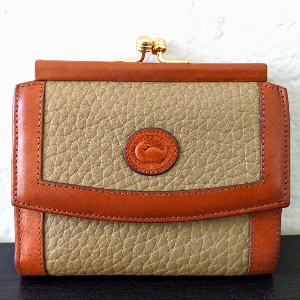 Dooney & Bourke Vintage Tan and Taupe Pebble Leather Wallet with Kisslock